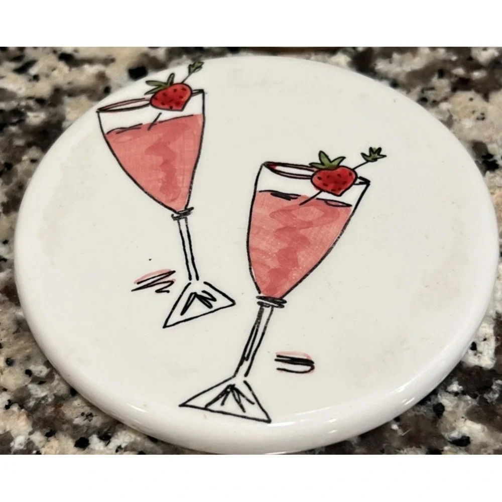 Set Of 4 Studio Nova Coasters Cocktail Time Ceramic Margarita Martini Cork Back